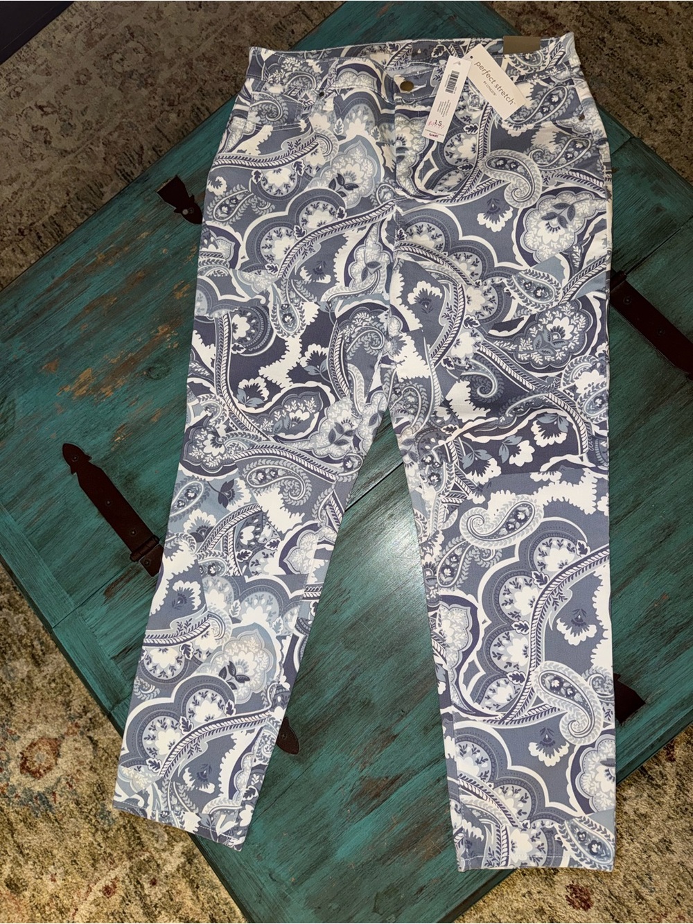 Chico's Paisley Ankle Jeans in Blue & White